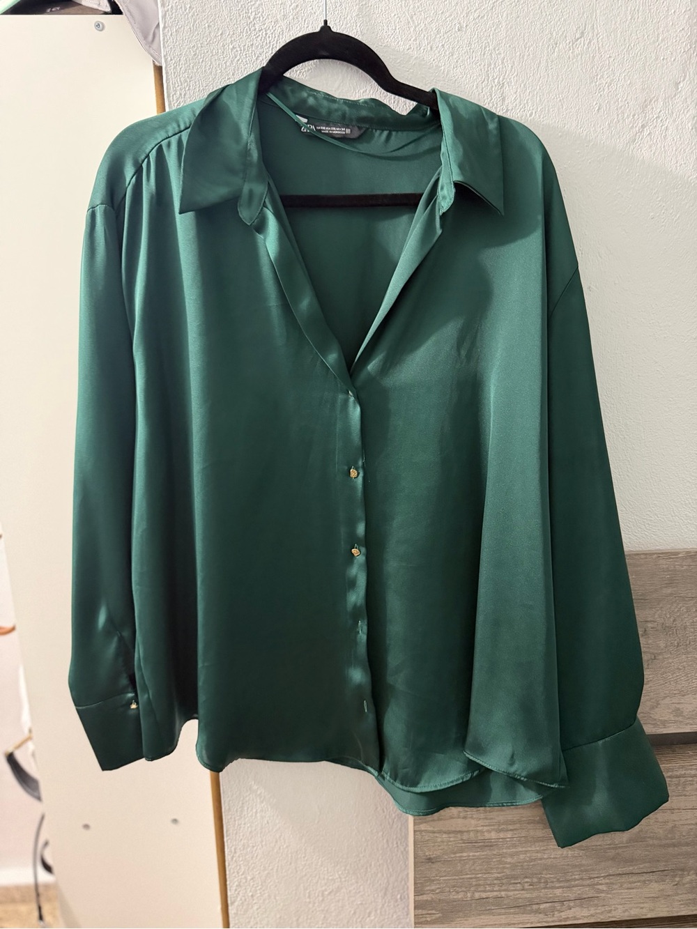 Silky Emerald Button-Front Blouse Zara XXL Women